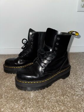 Dr. Martens Jadon Shiny Black Leather Lace-Up Platform Boots